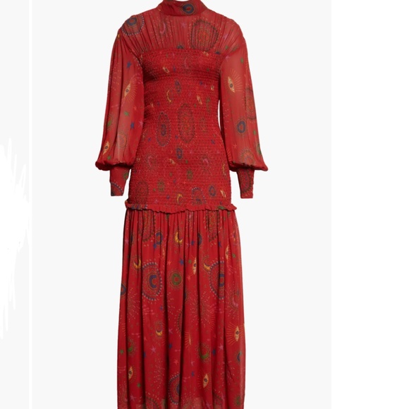 NWT $310 FARM Rio Mystic Night Print Smocked Long Sleeve Dress in Medium! - Picture 5 of 13